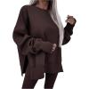 imageSOLY HUX Womens 2 Piece Outfits Long Sleeve Split Hem Sweatshirt and Leggings Pants SetPure Coffee Brown