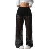 imageSOLY HUX Womens Lace Sheer Wide Leg Pants Elastic Waist See Through Party TrousersBlack
