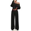 imageSOLY HUX Womens Sweatsuits Off The Shoulder Crop Top and Drawstring Long Pants 2 Piece Fall OutfitsPure Black