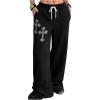 imageSOLY HUX Womens Y2k Baggy Pants Drawstring Waist Gothic Rhinestone Wide Leg SweatpantsBlack Printed