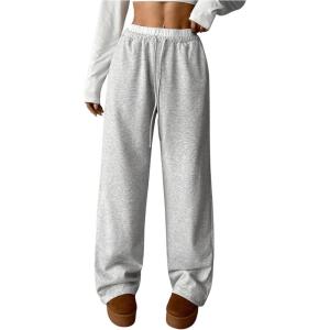 imageSOLY HUX Girls Drawstring Waist Baggy Sweatpants Wide Leg Casual Loose Long PantsPure Grey