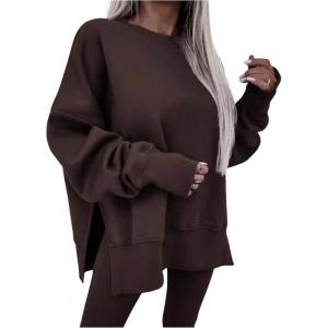 imageSOLY HUX Womens 2 Piece Outfits Long Sleeve Split Hem Sweatshirt and Leggings Pants SetPure Coffee Brown