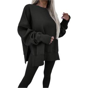 imageSOLY HUX Womens 2 Piece Outfits Long Sleeve Split Hem Sweatshirt and Leggings Pants SetSolid Black
