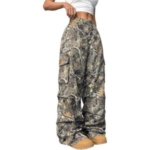 imageSOLY HUX Womens Camo Baggy Cargo Pants High Waisted Wide Leg Trousers Sweatpants Hip Hop StreetwearGreen Camo