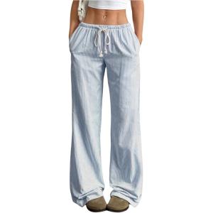 imageSOLY HUX Womens Drawstring Straight Leg Baggy Pants Casual Lounge Pants Trousers with PocketLight Blue