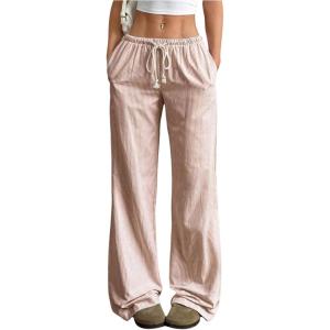 imageSOLY HUX Womens Drawstring Straight Leg Baggy Pants Casual Lounge Pants Trousers with PocketSolid Khaki