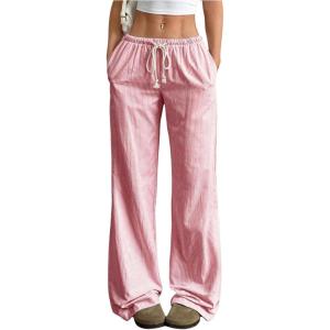 imageSOLY HUX Womens Drawstring Straight Leg Baggy Pants Casual Lounge Pants Trousers with PocketSolid Red