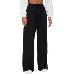 imageSOLY HUX Womens High Waisted Drawstring Wide Leg Long Sweatpants Casual Loose Pants with PocketsBlack Plain