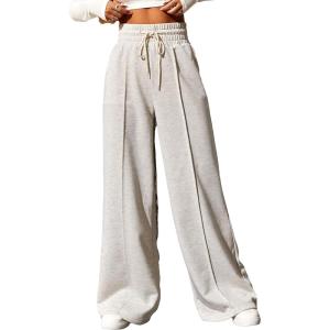 imageSOLY HUX Womens High Waisted Drawstring Wide Leg Long Sweatpants Casual Loose Pants with PocketsLight Grey