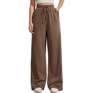 imageSOLY HUX Womens High Waisted Drawstring Wide Leg Long Sweatpants Casual Loose Pants with PocketsPlain Brown