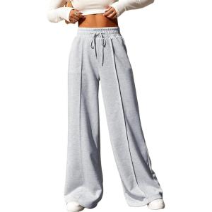 imageSOLY HUX Womens High Waisted Drawstring Wide Leg Long Sweatpants Casual Loose Pants with PocketsPlain Grey