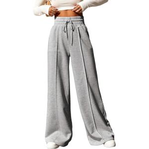 imageSOLY HUX Womens High Waisted Drawstring Wide Leg Long Sweatpants Casual Loose Pants with PocketsPlain Pale Grey