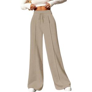 imageSOLY HUX Womens High Waisted Drawstring Wide Leg Long Sweatpants Casual Loose Pants with PocketsPure Apricot
