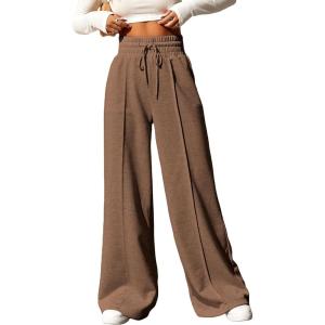 imageSOLY HUX Womens High Waisted Drawstring Wide Leg Long Sweatpants Casual Loose Pants with PocketsPure Brown