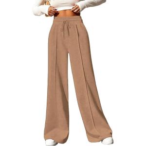 imageSOLY HUX Womens High Waisted Drawstring Wide Leg Long Sweatpants Casual Loose Pants with PocketsPure Khaki
