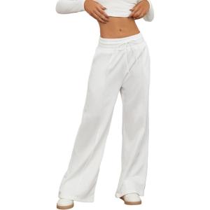 imageSOLY HUX Womens High Waisted Drawstring Wide Leg Long Sweatpants Casual Loose Pants with PocketsPure White