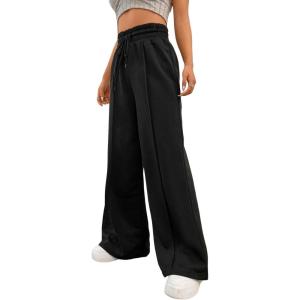 imageSOLY HUX Womens High Waisted Drawstring Wide Leg Long Sweatpants Casual Loose Pants with PocketsSolid Black