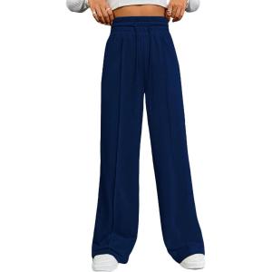 imageSOLY HUX Womens High Waisted Drawstring Wide Leg Long Sweatpants Casual Loose Pants with PocketsSolid Blue