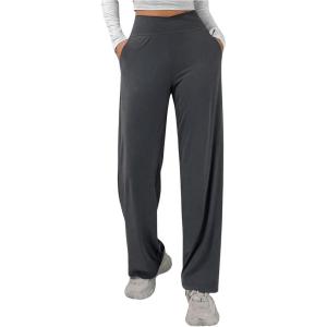 imageSOLY HUX Womens High Waisted Wide Leg Pants Elastic Waist Bootcut Yoga Pants Casual TrousersDark Grey