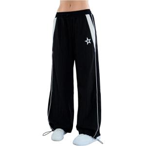imageSOLY HUX Womens Y2k Baggy Parachute Pants Elastic High Waisted Sweatpants Track Pants StreetwearBlack Star