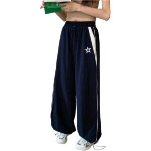 imageSOLY HUX Womens Y2k Baggy Parachute Pants Elastic High Waisted Sweatpants Track Pants StreetwearDark Blue