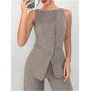 imageSOLY HUX Womens 2 Piece Business Casual Outfit Button Down Boat Neck Sleeveless Vest and Pants SetKhaki