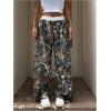 imageSOLY HUX Womens Camo Pants Elastic Waist Baggy Wide Leg Y2k Sweatpants with PocketsBrown Maple Leaf