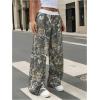 imageSOLY HUX Womens Camo Pants Elastic Waist Baggy Wide Leg Y2k Sweatpants with PocketsBrown Maple Leaf