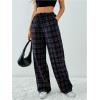 imageSOLY HUX Womens Casual Plaid Baggy Pants High Waisted Y2k Pants Drawstring Sweatpants StreetwearBrown Plaid