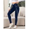 imageSOLY HUX Womens High Waisted Leggings Contrast Binding Letter Patched Workout Running Yoga PantsRoyal Blue Letter