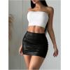 imageSOLY HUX Womens PU Leather Bodycon Skirt High Waisted Ruched Mini SkirtsPlain Black