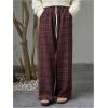 imageSOLY HUX Womens Plaid Checkered Pants Drawstring High Waisted Baggy Wide Leg Trousers with PocketsMulticoloured Plaid