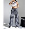 imageSOLY HUX Womens Plaid Print Straight Leg Trousers Drawstring High Waist Lounge Pants Casual Loose Long PantsBlue Plaid