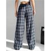 imageSOLY HUX Womens Plaid Print Straight Leg Trousers Drawstring High Waist Lounge Pants Casual Loose Long PantsBlue Plaid