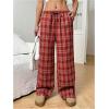 imageSOLY HUX Womens Plaid Print Straight Leg Trousers Drawstring High Waist Lounge Pants Casual Loose Long PantsRed Plaid