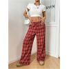 imageSOLY HUX Womens Plaid Print Straight Leg Trousers Drawstring High Waist Lounge Pants Casual Loose Long PantsRed Plaid