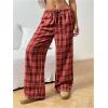 imageSOLY HUX Womens Plaid Print Straight Leg Trousers Drawstring High Waist Lounge Pants Casual Loose Long PantsRed Plaid