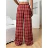 imageSOLY HUX Womens Plaid Print Straight Leg Trousers Drawstring High Waist Lounge Pants Casual Loose Long PantsRed Plaid
