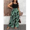 imageSOLY HUX Womens Plus Size Print Belted Jumpsuits Casual Summer Sleeveless Square Neck Wide Leg Tank Romper Long PantsBlack Green Multi