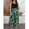 imageSOLY HUX Womens Plus Size Print Belted Jumpsuits Casual Summer Sleeveless Square Neck Wide Leg Tank Romper Long PantsBlack Green Multi