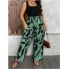 imageSOLY HUX Womens Plus Size Print Belted Jumpsuits Casual Summer Sleeveless Square Neck Wide Leg Tank Romper Long PantsBlack Green Multi