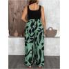 imageSOLY HUX Womens Plus Size Print Belted Jumpsuits Casual Summer Sleeveless Square Neck Wide Leg Tank Romper Long PantsBlack Green Multi