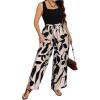 imageSOLY HUX Womens Plus Size Print Belted Jumpsuits Casual Summer Sleeveless Square Neck Wide Leg Tank Romper Long PantsBlack and Bronze
