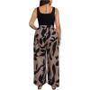 imageSOLY HUX Womens Plus Size Print Belted Jumpsuits Casual Summer Sleeveless Square Neck Wide Leg Tank Romper Long PantsBlack and Brown