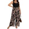 imageSOLY HUX Womens Plus Size Print Belted Jumpsuits Casual Summer Sleeveless Square Neck Wide Leg Tank Romper Long PantsBlack and Brown