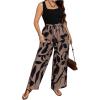 imageSOLY HUX Womens Plus Size Print Belted Jumpsuits Casual Summer Sleeveless Square Neck Wide Leg Tank Romper Long PantsBlack and Brown