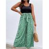 imageSOLY HUX Womens Plus Size Print Belted Jumpsuits Casual Summer Sleeveless Square Neck Wide Leg Tank Romper Long PantsBlack and Green