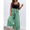 imageSOLY HUX Womens Plus Size Print Belted Jumpsuits Casual Summer Sleeveless Square Neck Wide Leg Tank Romper Long PantsBlack and Green