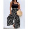 imageSOLY HUX Womens Plus Size Print Belted Jumpsuits Casual Summer Sleeveless Square Neck Wide Leg Tank Romper Long PantsBlack and White