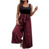 imageSOLY HUX Womens Plus Size Print Belted Jumpsuits Casual Summer Sleeveless Square Neck Wide Leg Tank Romper Long PantsHot Pink and Black
